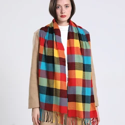 2024 inverno Plaid sciarpa calda donna scialle e avvolge in Cashmere Pashmina fazzoletto da collo Bufanda femminile arcobaleno peloso Tessel echarge nuovo