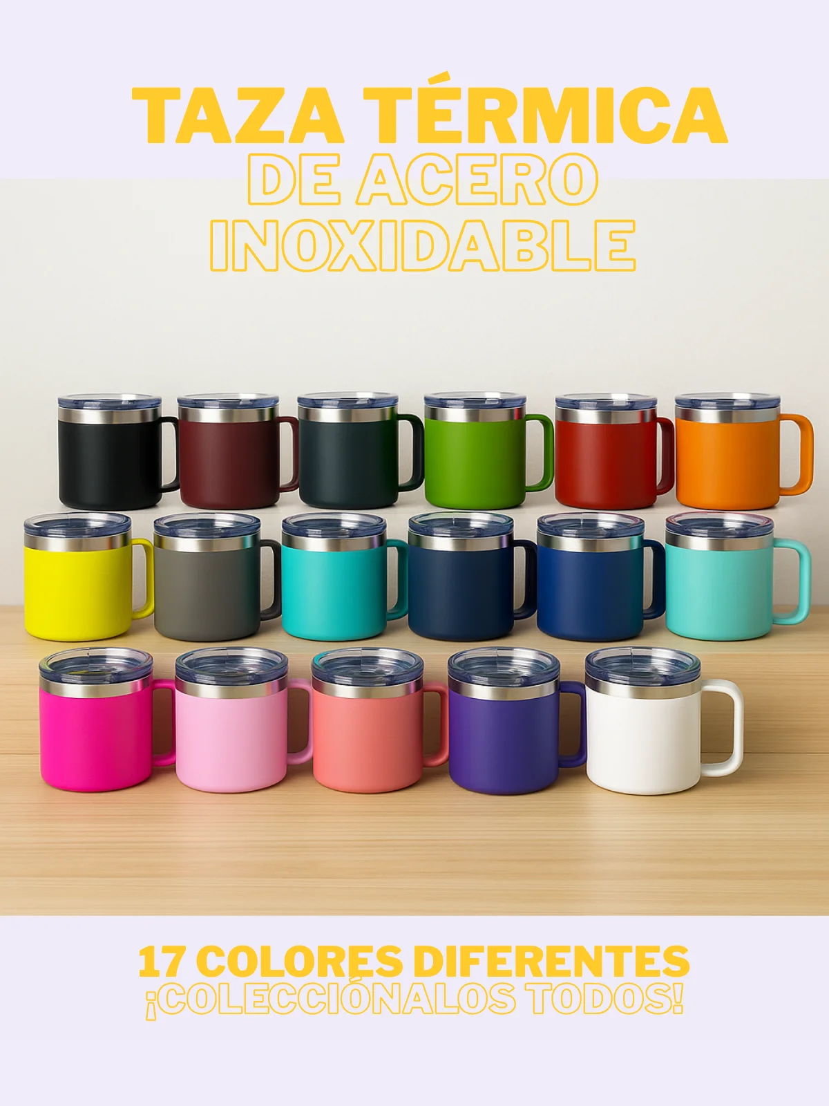 Taza Térmica de Acero Inoxidable KTA-84,Vaso térmico con Asa Ergonómica, 420 ml, ideal para gym,escuela, oficina.