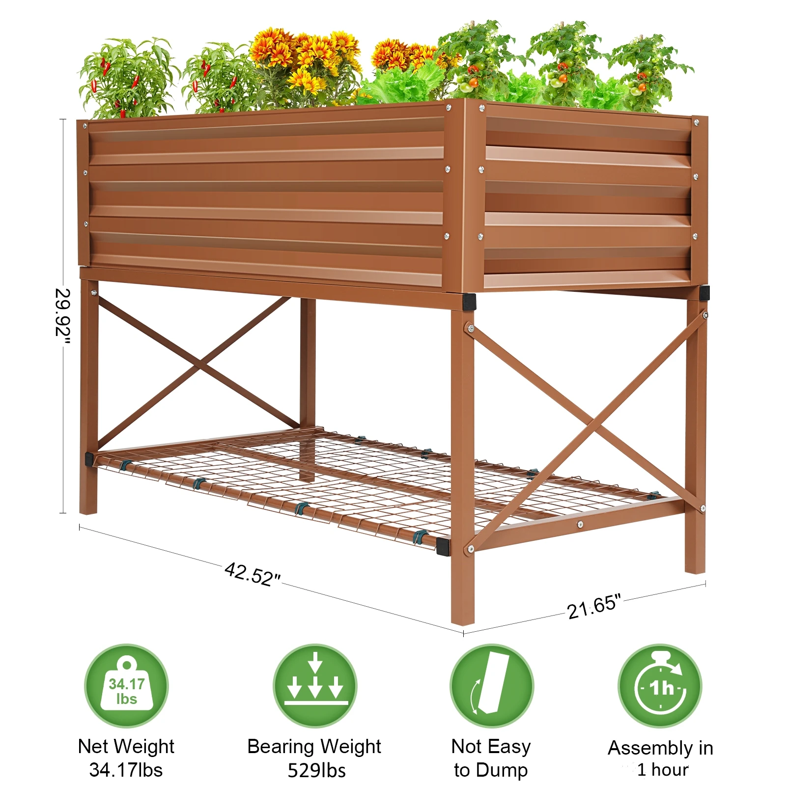 

Raised Garden Bed with Legs, Galvanized Metal Elevated Planter Box Outdoor for Vegetables Herbs Flowers for Railing Backyard