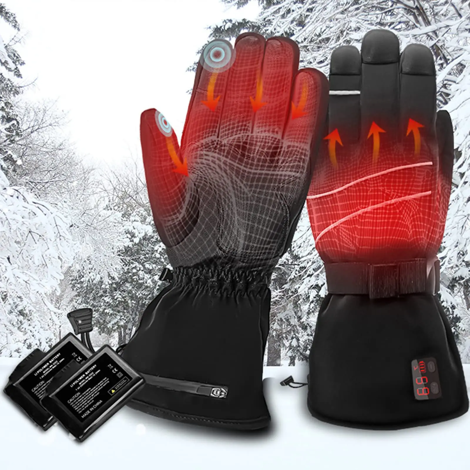 Electric rechargeable heated gloves for skiing heating gloves with LED temperature display for cycling motorcycle hiking