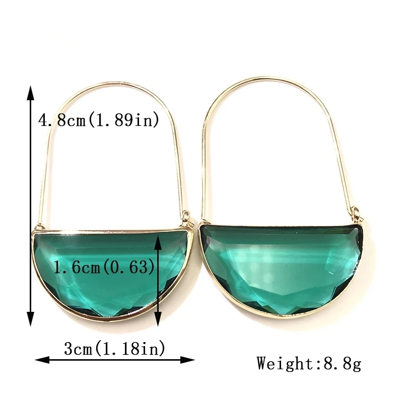 HANGZHI Exaggerated Transparent Multicolor Crystal Glass Half Circle Pendant Earrings Personality Hoop Earrings 2022 INES New