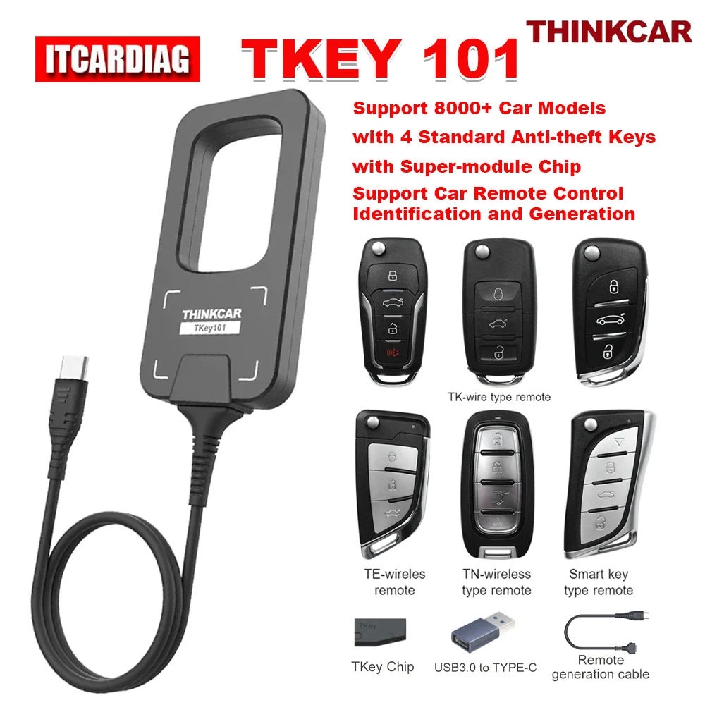 

THINKCAR TKEY 101, универсальный программатор автомобильных ключей с 6 блоками, дистанционный ключ, суперчип TKEY101, программа чтения и записи, автомобильные противоугонные данные