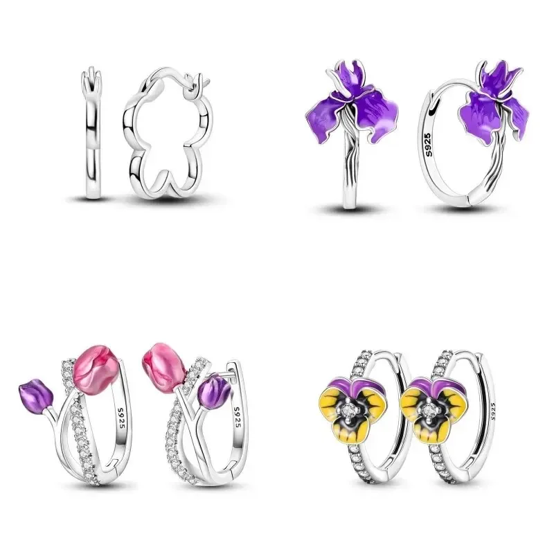 2024 Nowe srebrne kolczyki kółka 925 dla kobiet Sparkling Pave CZ Kolorowy pierścionek rowerowy Luxury Fine Engagement Wedding Earring — zdjęcie 2