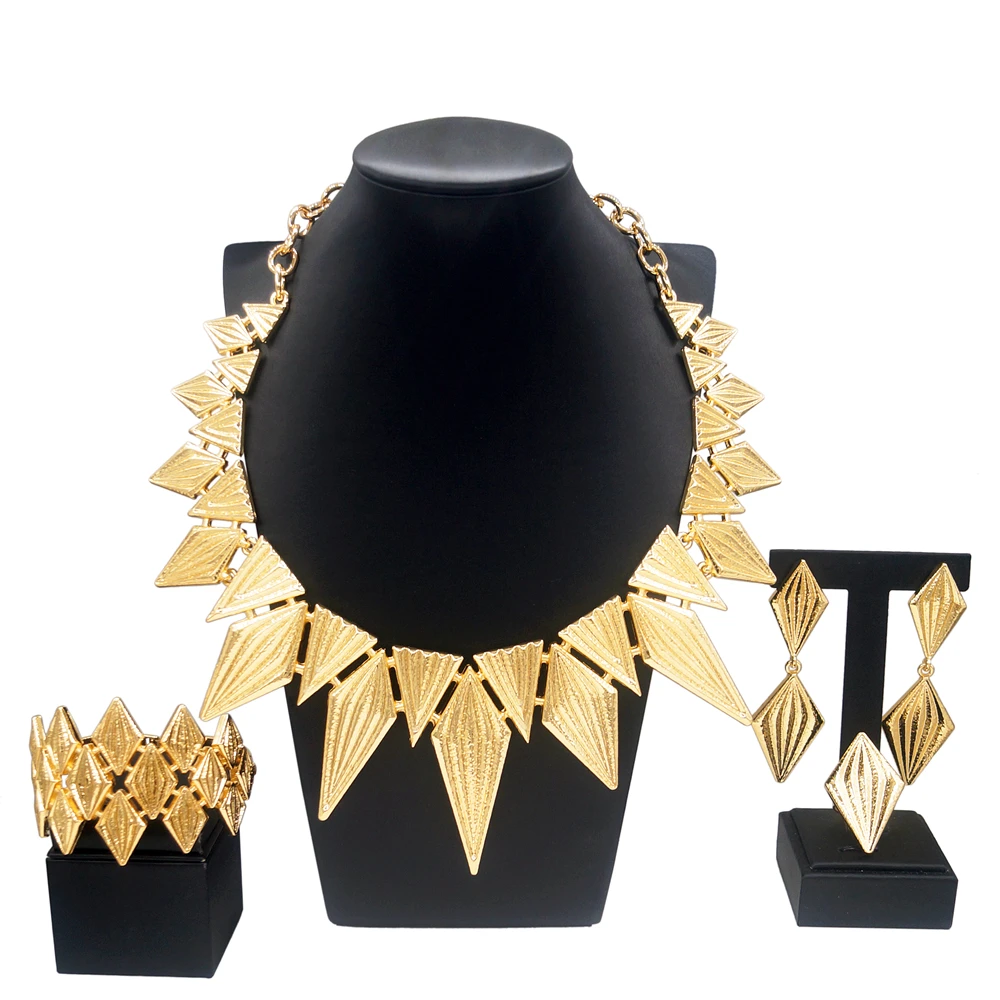 Jewelry Sets For Women Italy Dubai Gold Plated Necklace Abnormal Shape Exaggerated Style Earrings Bracelet Bijoux SYHOL