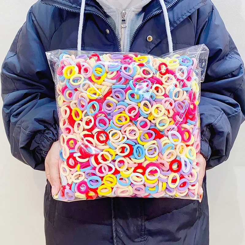 Bandeaux élastiques en nylon colorés pour filles, 100/300/500 pièces, pour queue de cheval, élastiques à cheveux, accessoires de mode pour enfants