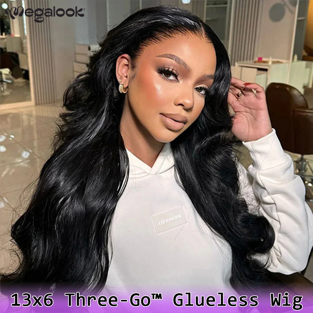 

Body Wave 13x6 Bye Bye Knots Glueles Lace Frontal Wigs Human Hair Pre Plucked Pre Cut Lace Ready to Wear and Go Megalook Hair