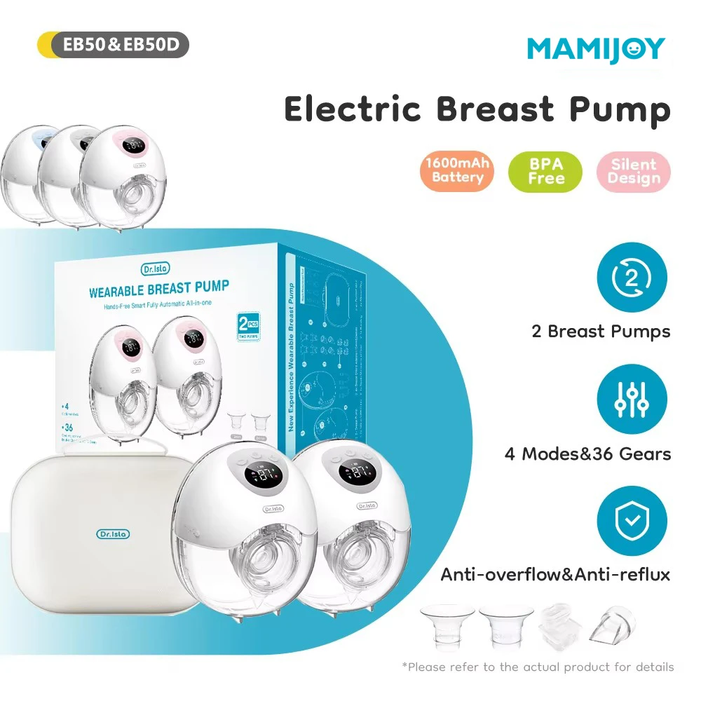 MAMIJOY Wearable Electric Breast Pump 4 Modes 36 Suction Levels Hands Free 35dB Low Noise Breast Pumps Breastfeeding EB50＆EB50D