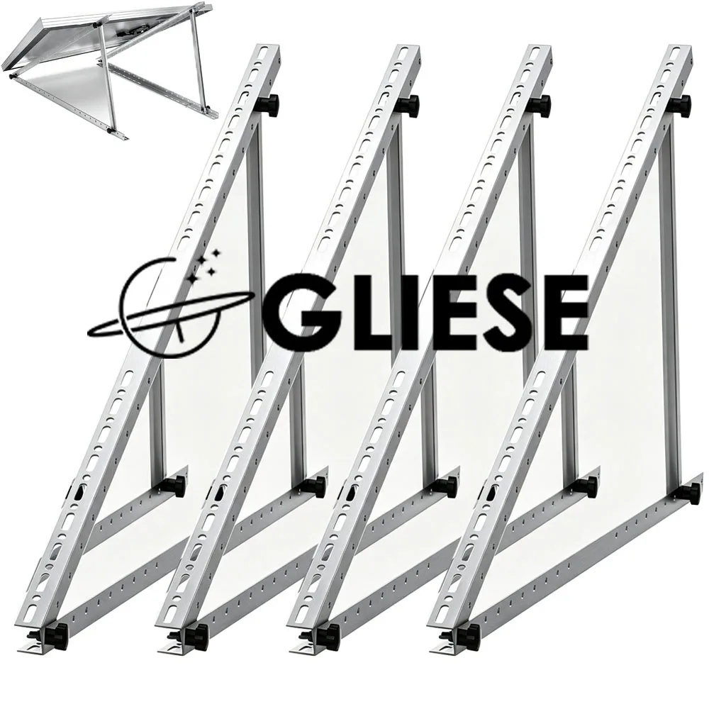 4X 118cm aluminium zonnemodulebeugel met 0-90 °     Verstelbare, stroomverhogende PV-beugel, corrosiebestendig, eenvoudig te monteren, complete accessoires voor buitengebruik.