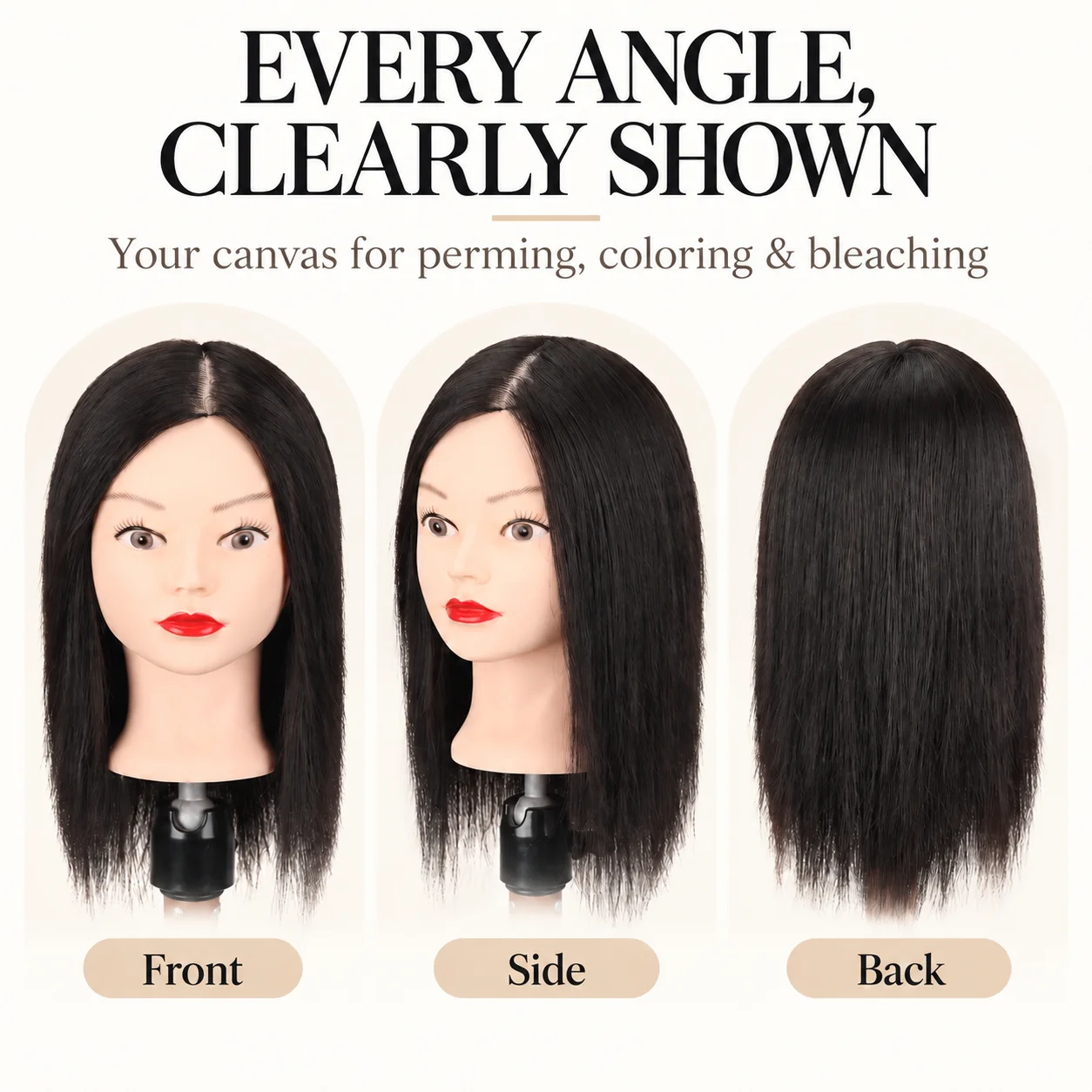 Human Hair Blend Mannequin Head for Hairdressing Training Braiding Updo Styling Cutting Blow Drying Perming Practice