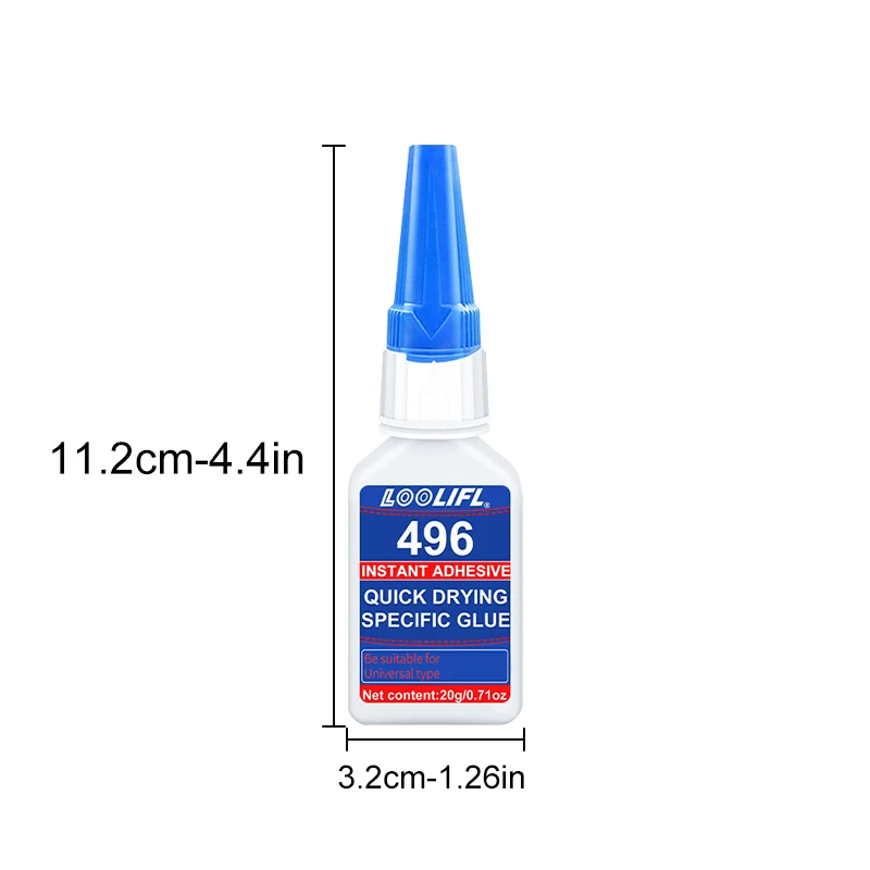 Super strong cyanoacrylate all-around glue, 3 seconds adhesion, waterproof, suitable for plastics, rubber, ceramics, metals.