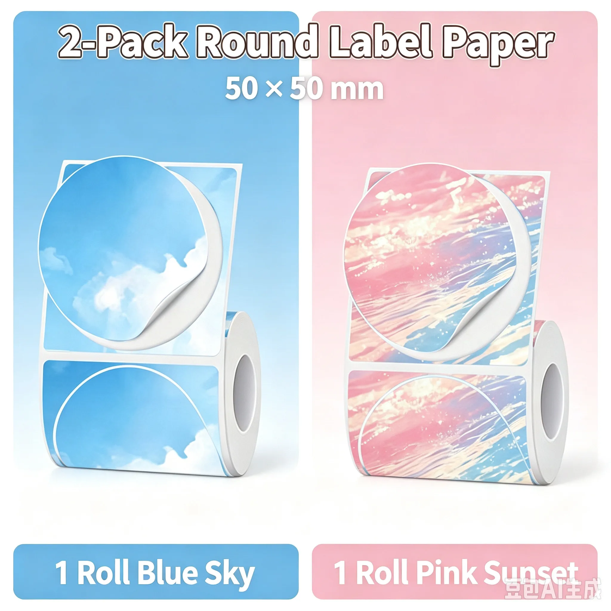 2Rolls 50x50mm Thermal Label Printer Sticker Self-Adhesive Color Thermal Paper Suit for Phomemo M110 M200 M120 E210 Label Maker