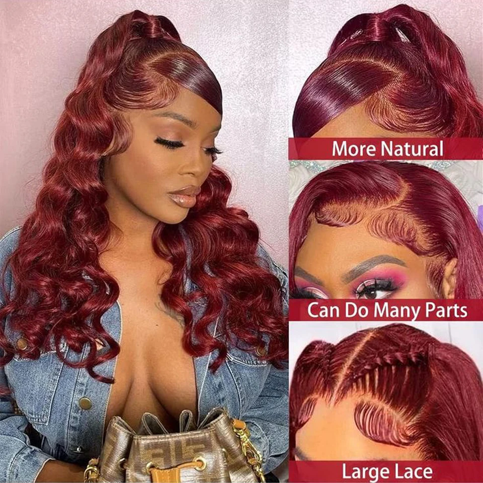 Burgundy 99J Body Wave 13x6 Hd Lace Frontal Human Hair Wig Glueless Transparent Lace Front Wigs For Women Brazilian Red Colored