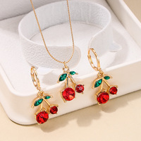 3PCS Cute Cherry Jewelry Set Hypoallergenic Necklace and Eearrings Daily & Gift for Women