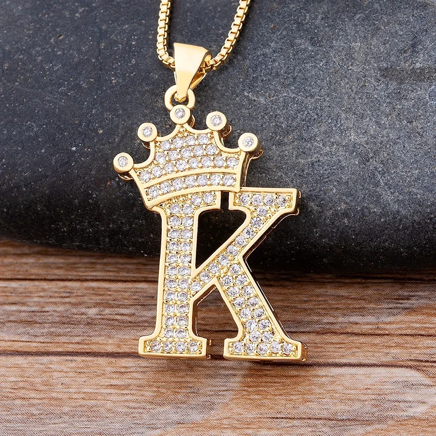 Neue Design 26 Buchstaben A-Z Zirkon Krone Initial Alphabet Anhänger Halskette Hübscher Punk Hip-Hop