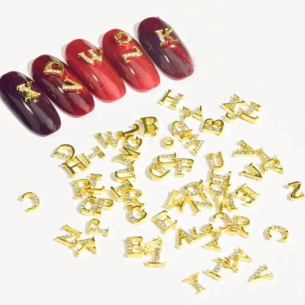 Lettres dorées brillantes pour décoration d'ongles, breloque 3D en alliage clouté, lettre anglaise, accessoires japonais LZ bricolage, 10 pièces, 26 pièces