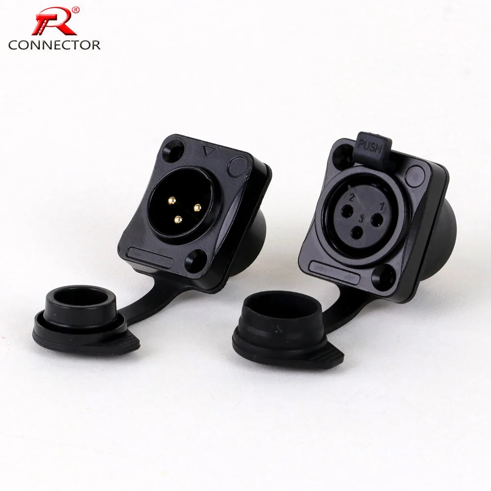 1pc Waterproof 3Pin XLR Male/Female Speaker Panel Mount Socket,Outdoor Dustproof Cover Performance Balanced Audio Wire Connector