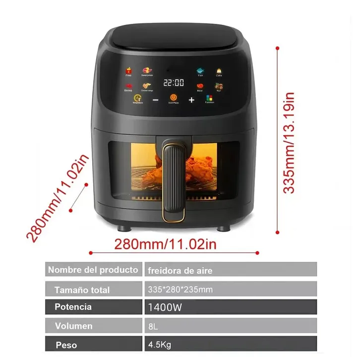 Fettfreie Elektrische Fritteuse 8L mit Touch-LED-Panel, Antihaft-Korb und Sichtfenster, Ideal für die Familie – Detail 1