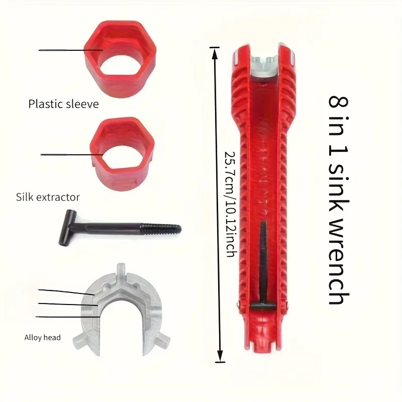 8-in-1 Multi-Functional Sink Wrench, Durable PP Material, Waterproof Handle, Universal Tool for Faucet & Valve Maintenance image 2