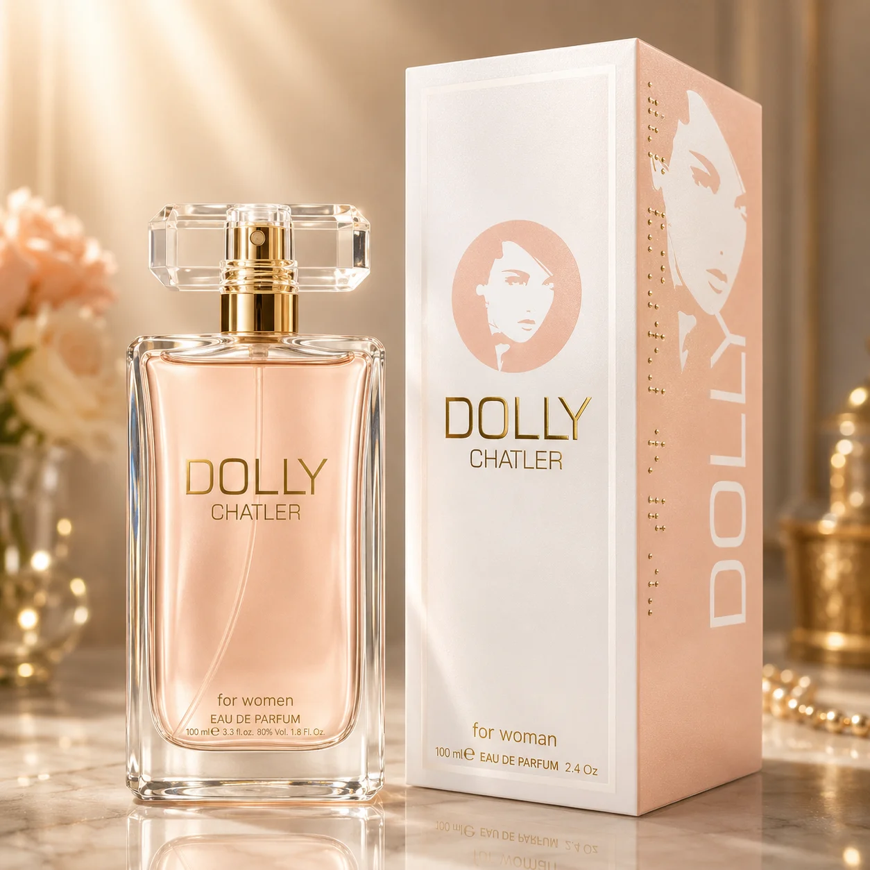 Dolly pour femmes 100ml - Chatler. Parfum pour femmes au parfum floral poudré, avec de subtiles notes de rose, de muguet et de musc blanc pur.