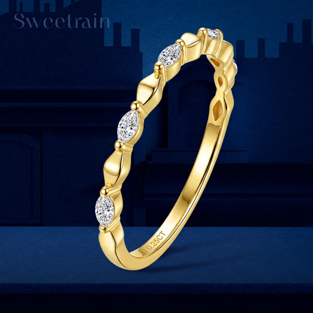 S925 Sterling Silver Marquise Cut Moissanite Half Eternity Stackable Ring for Women Wedding Engagement Band Fine Jewelry