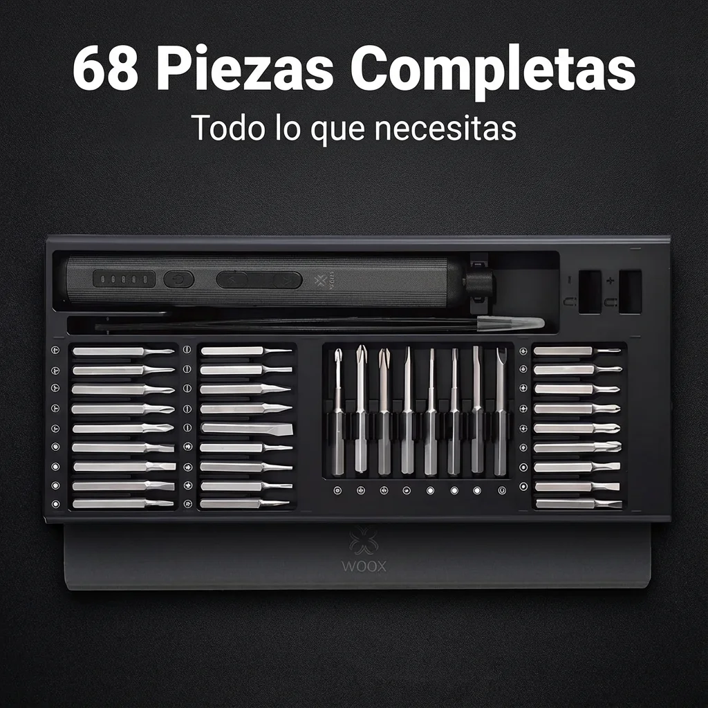 WOOX 68 en 1 Destornillador Electrico,desarmador electrico inalambrico con 4 LED,2 modos de funcionamiento,con caja metálica,para Reparar Anteojos, Televisores, computadoras, Teléfonos Móviles, Cámaras