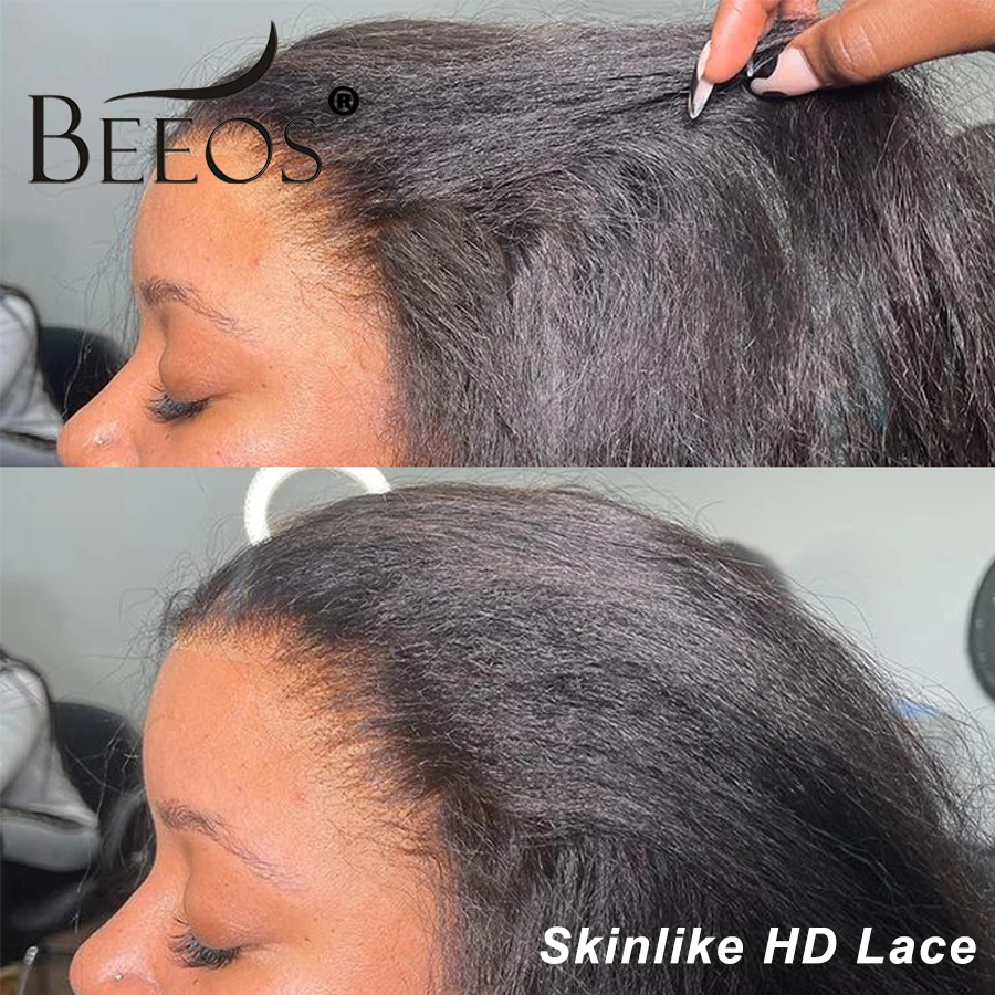 BEEOS Kinky Straight Invisible 13x6 HD Lace Frontal Closure Only Melt Skins Pre plucked 5x5 6x6 HD Lace Closure Only Human Hair