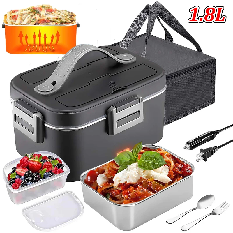 Lonchera Eléctrica de 75W y 1.8L, Calentador de Alimentos Portátil de 12V, 24V y 220V, Lonchera Hermética con Calefacción, Contenedor de Alimentos para el Hogar, Automóvil y Camión