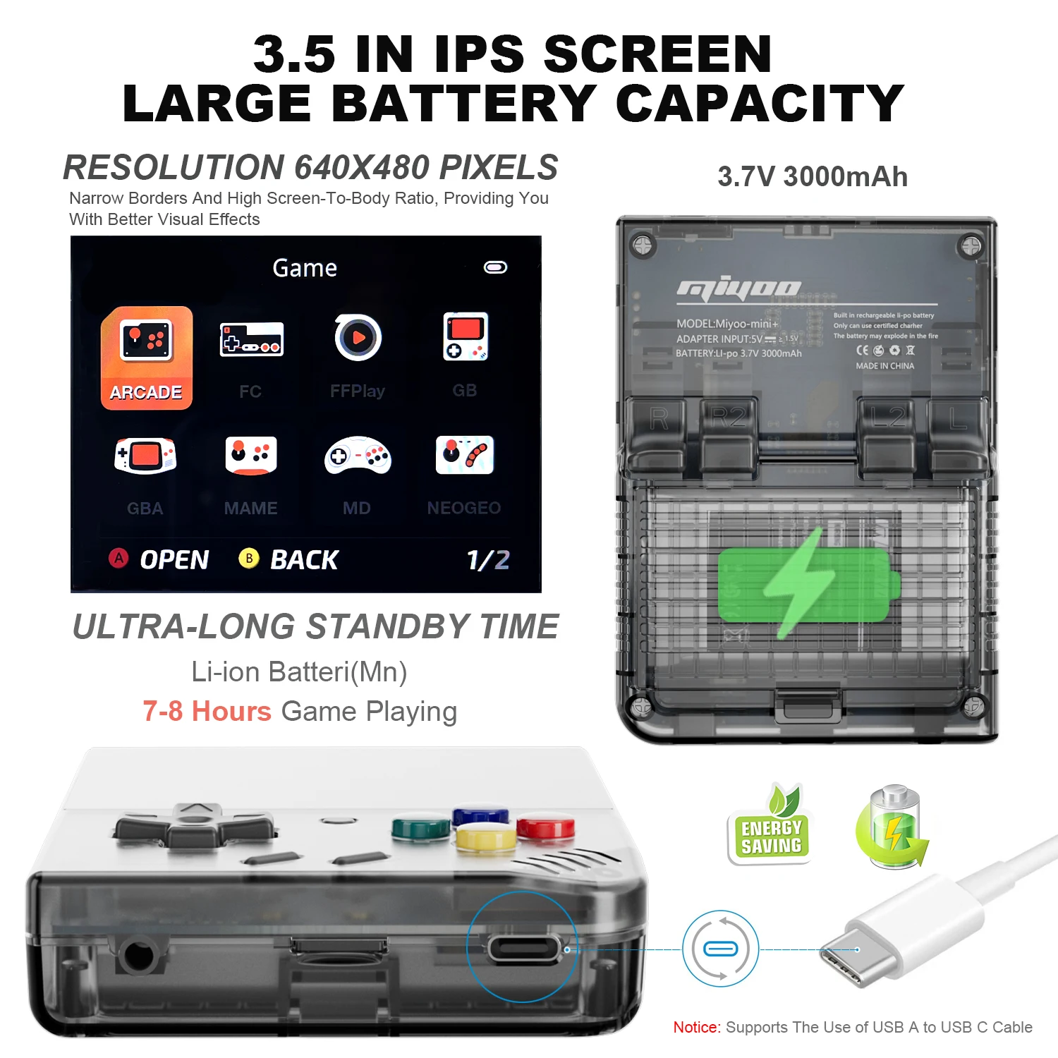 MIYOO Mini Plus Portable Retro Handheld Game Console 3.5-inch IPS HD Screen Children's Gift Linux System Classic Gaming Emulator image 4