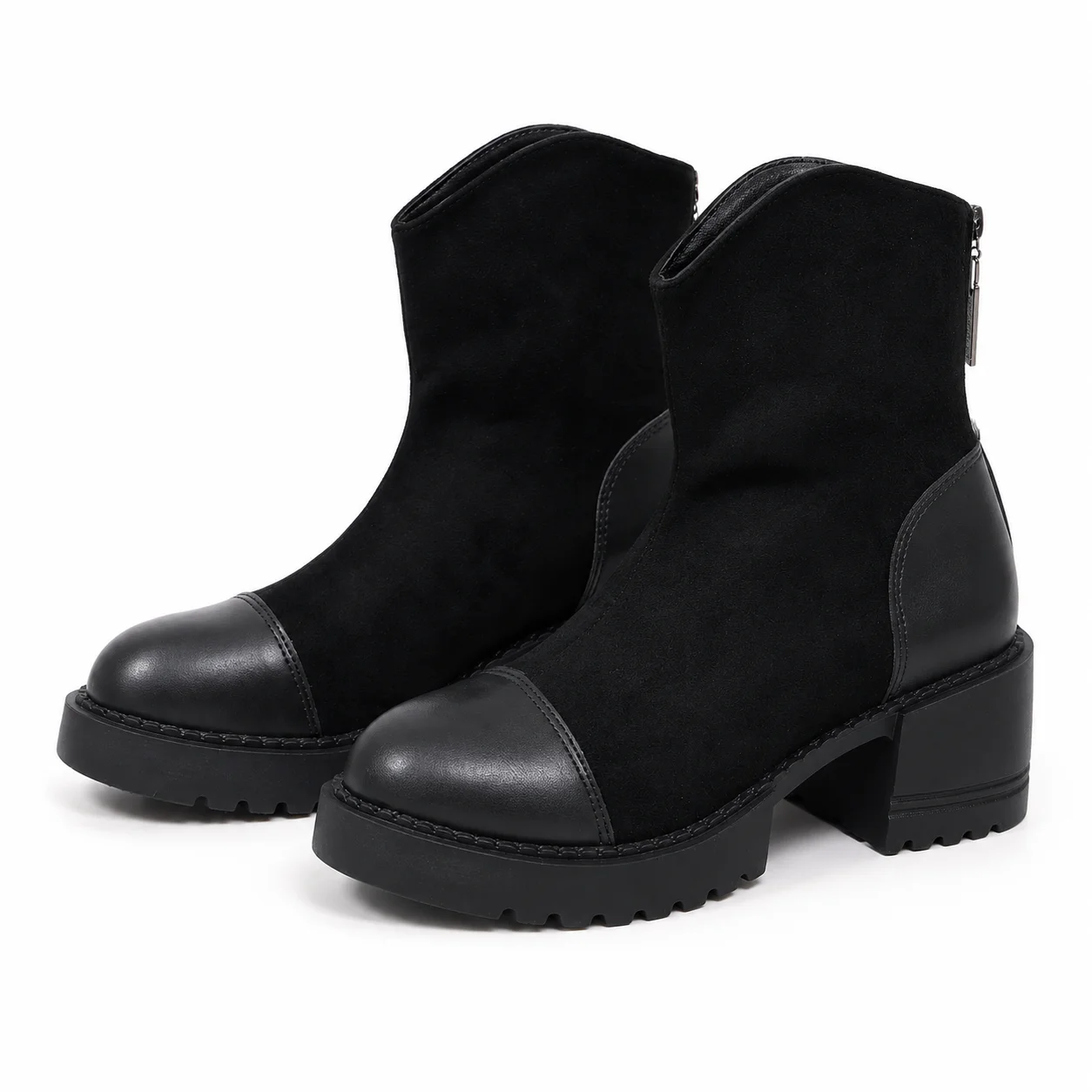 COFANNI Women Ankle Boots Pointed Toe Chunky Heel Platform Boots Side Zipper Fashion Short Booties Autumn Winter