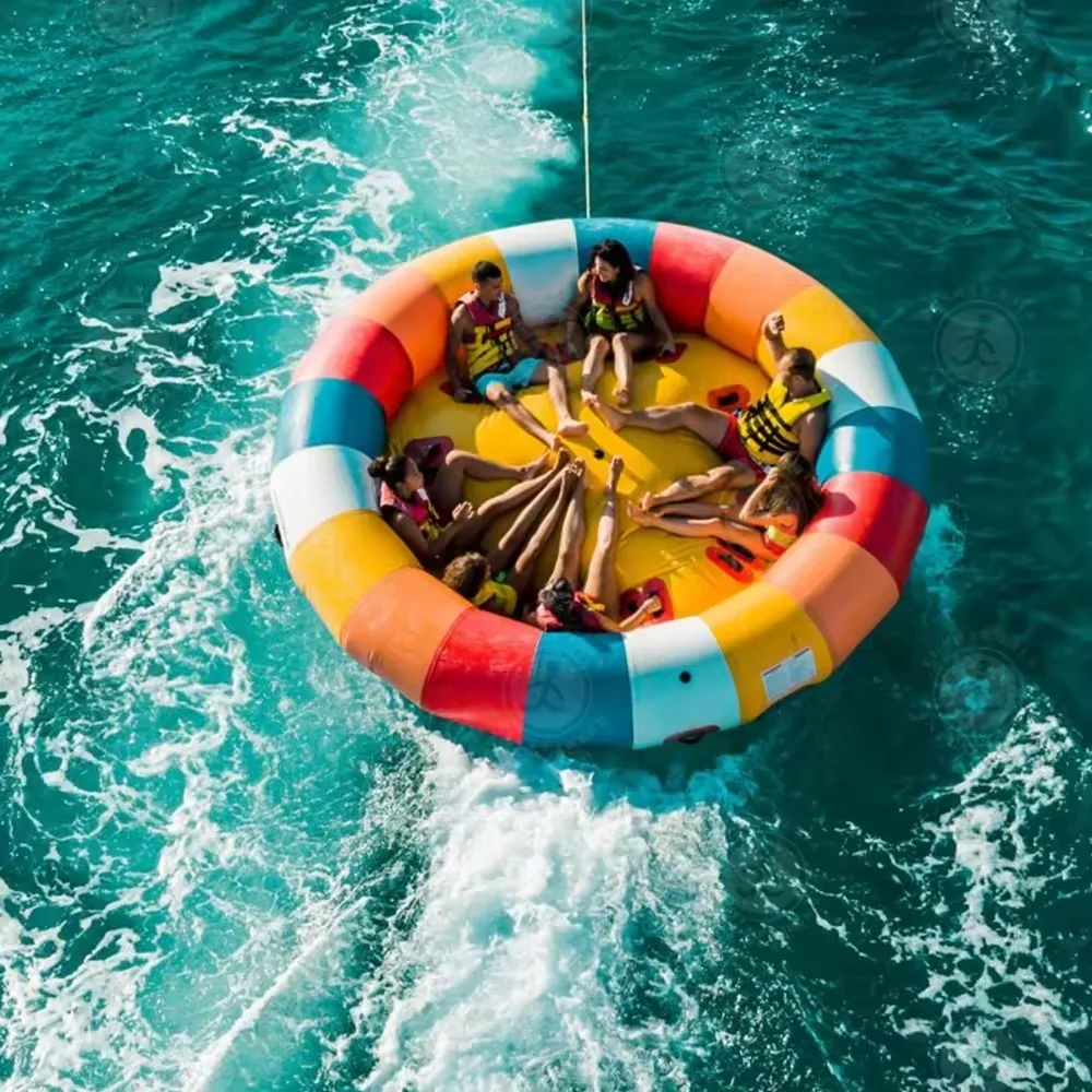 Barco giratório de água inflável grande de 10/13 pés, tubo rebocável voador, barco de discoteca de água com bomba para diversão aquática de lago oceano