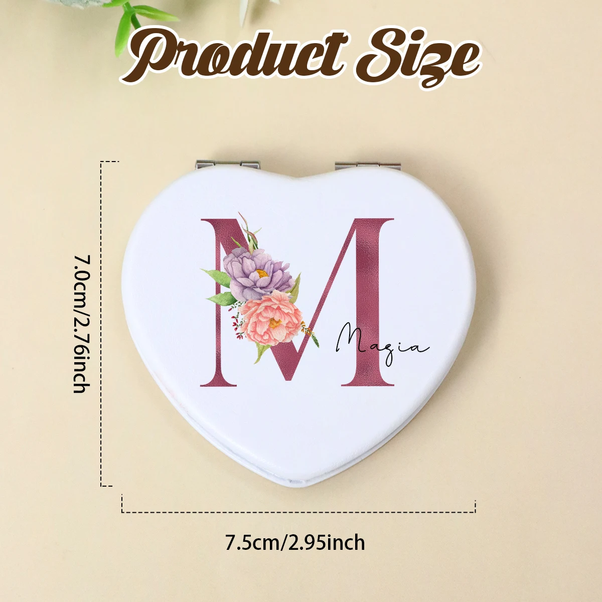 Custom Initial Pocket Mirror, Floral Monogram Style Makeup Folding Mirror For Handbag Travel And Daily Touch Up.
