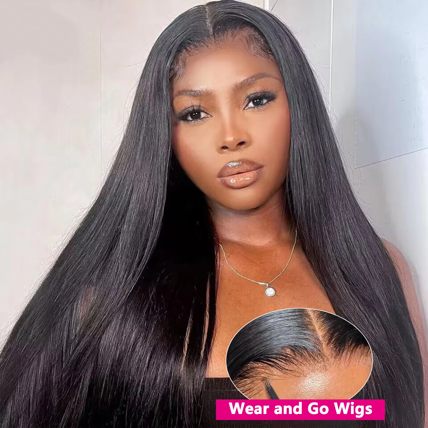 24 26 inch Straight Glueless Wig Human Hair Ready To Wear Pre Cut 4x4 Transparent Lace Closure Wigs For Women Wear And Go Wigs