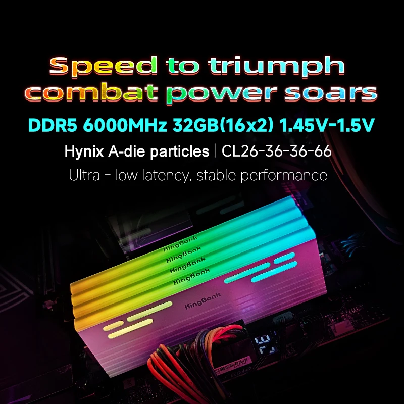 KingBank 32GB DDR5 6000MHz CL26 RGB Pamięć Dual Channel Overclocking XMP3.0 EXPO 16GBx2 do gier i systemów o wysokiej wydajności