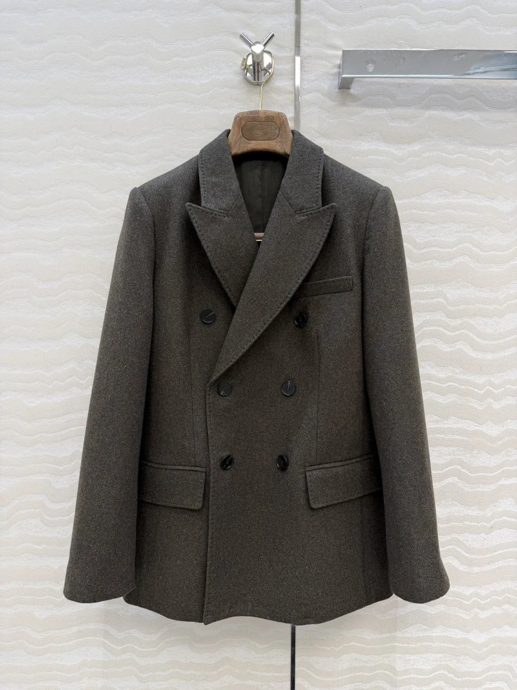 

Осень-зима, новый стиль, воротник костюма, двухрядная пряжка, шерстяной материал, ретро-стиль, женский серый элегантный пиджак Aura