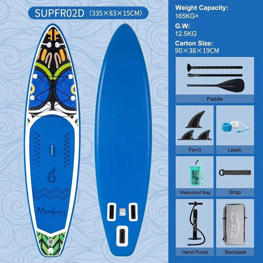 Feath-R-Lite Surfboard 335 * 83 * 15CM Stand Up Paddle Boards, draagvermogen 165KG+, draagbare surfplank, antislip, 7-delige set SUP-boards