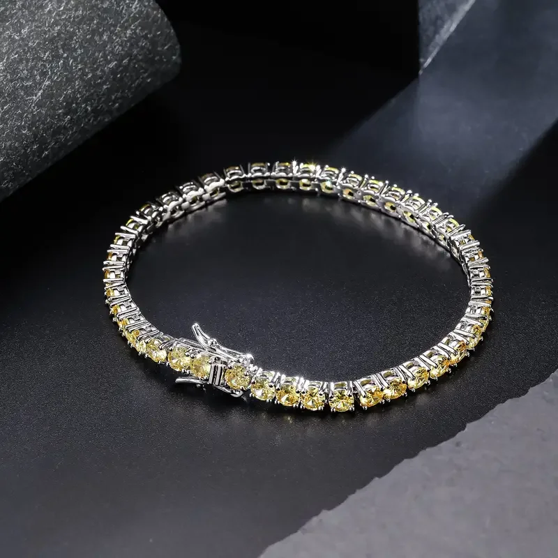 

4mm Yellow Cubic Zirconia Tennis Bracelet Iced Out Men's Hip Hop Jewelry Perfect For Thanksgiving Christmas Father's Day Gift