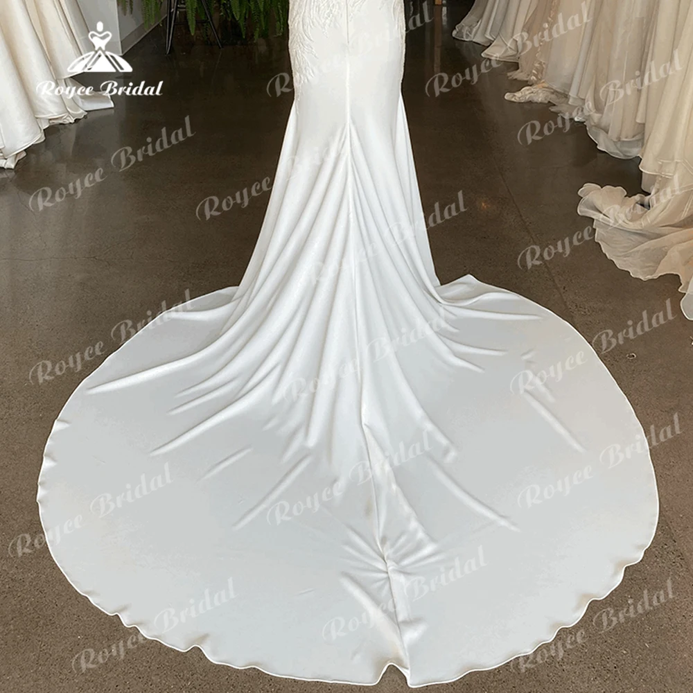 Boho o Hals zurück Knopf Kappe Ärmel Spitze Chiffon Meerjungfrau Brautkleid für Frauen sexy Brautkleider Sweep Robe de Mariée Vestidos