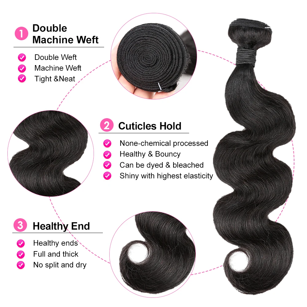 Aircabin Body Wave Bundles With Closure Remy Human Hair Weave Bundles 100% Real Hair Extension 3/4 Bundles With 4x4 Lace Closure