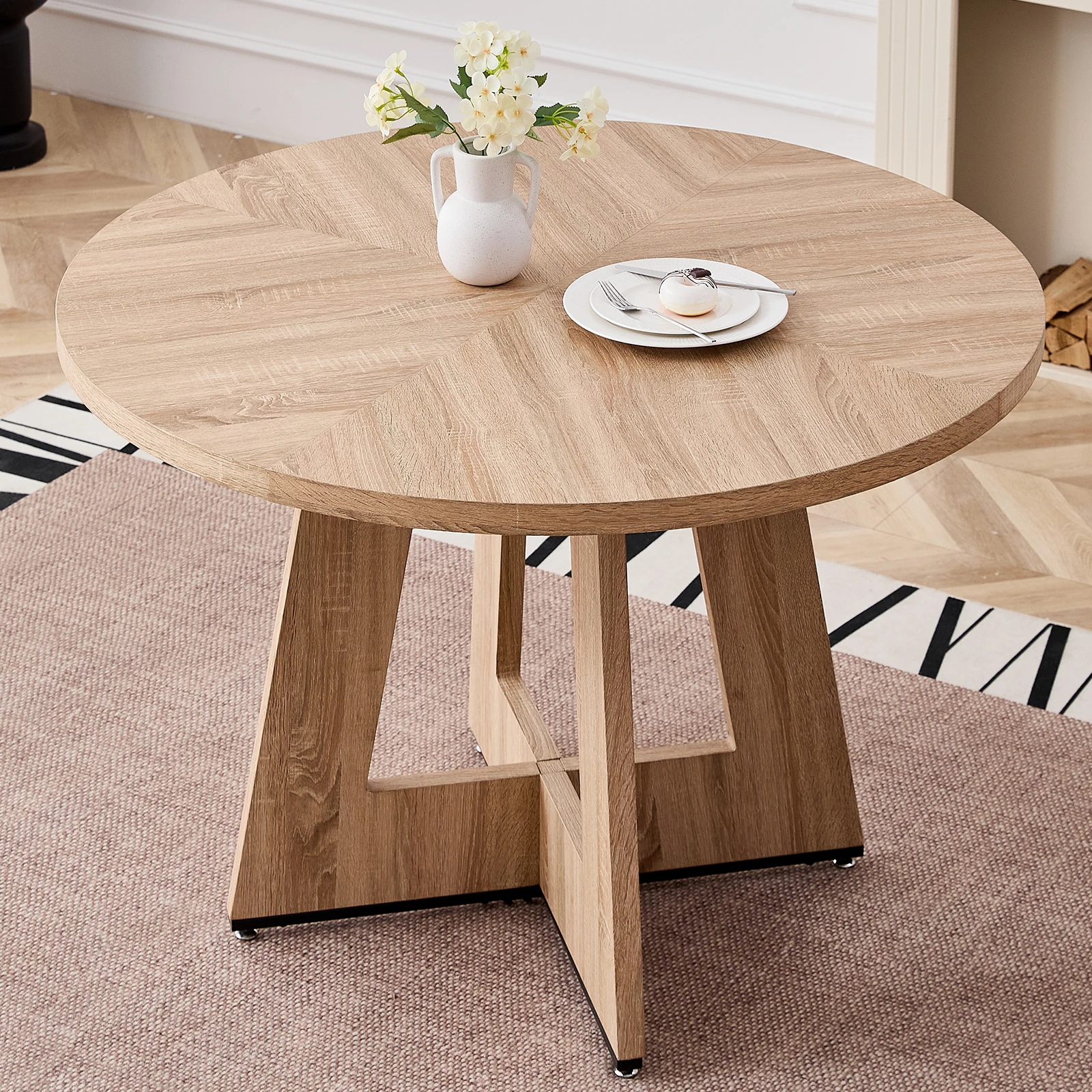 Mesa redonda nórdica EGOONM, mesa de comedor de madera maciza, centro de biblioteca, mesa redondeada Medieval, balcón, sala de estar, muebles para el hogar de 120cm