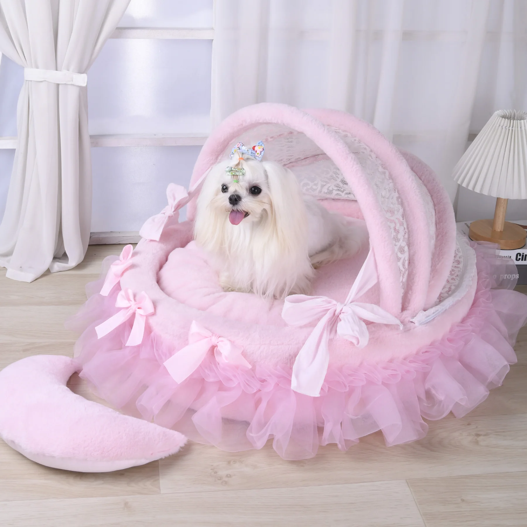 Fluffy Winter Warm Cozy Dog Cat Pet culla divano letto con pile peluche Fuzzy Velvet Puppy Kitten Princess articoli di lusso rosa