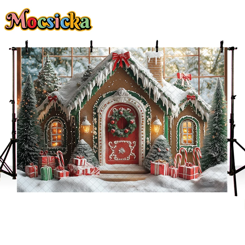 Mocsicka Xmas Gingerbread Winter Backdrops Kids Baby Photorgaphy Decors Child Adult Christmas Photocall Snowy House Backgrounds