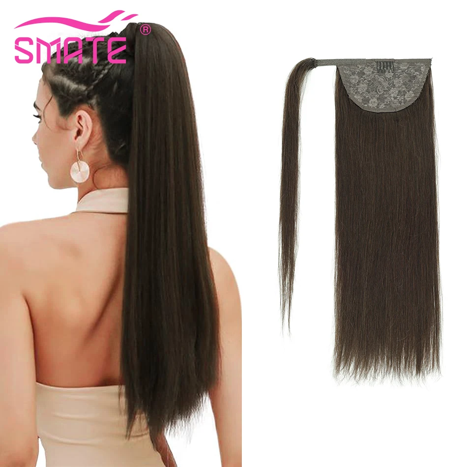 

SMATE Wrap Around Ponytail Human Hair Pontail Clip In Ponytail 100% Brazilian Human Hair #2 Straight Remy Hair 70G 14"-20"