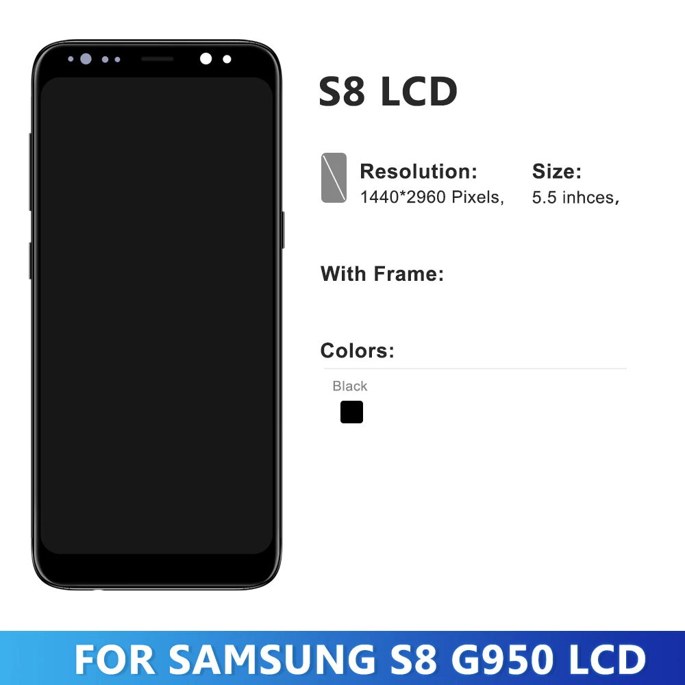 100% Tested New TFT S8 LCD For Samsung S8 Display G950 G950F SM-G950FD For Samsung S8 display Touch Screen Digitizer with Frame