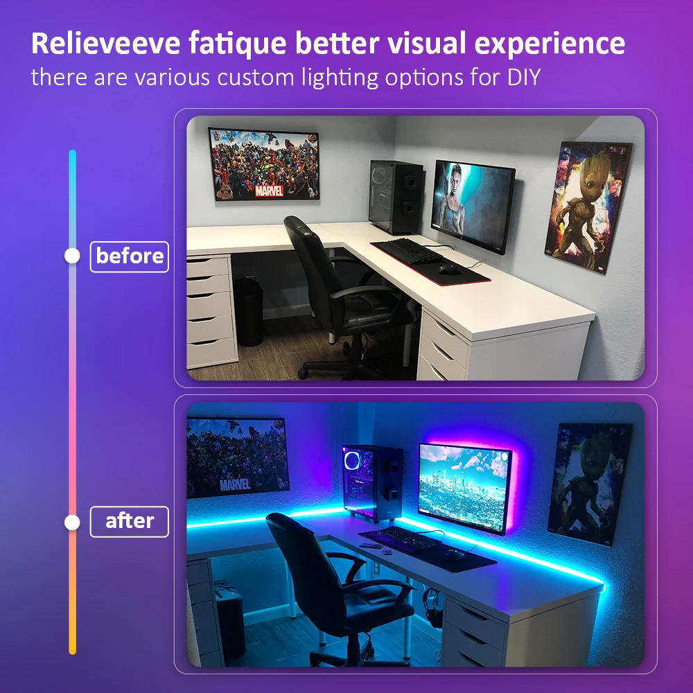 Luzes LED Strip com Smart App Controle Remoto, RGB Música Sync Cor Mudar, Decoração Home