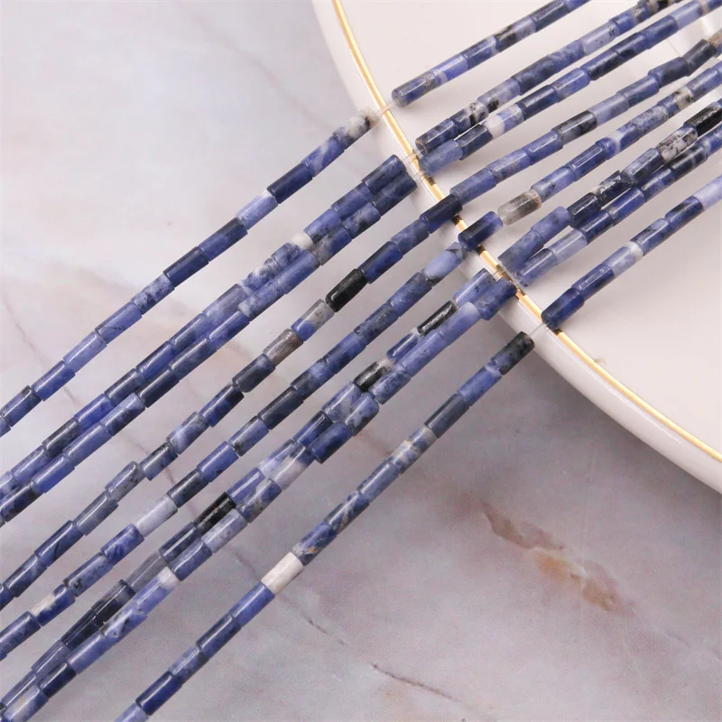 

Sodalite Natural Stone Beads Tube Cylinder Shape 2x4mm Semiprecious For Making Jewelry DIY Craft Bracelet Earrings Necklace