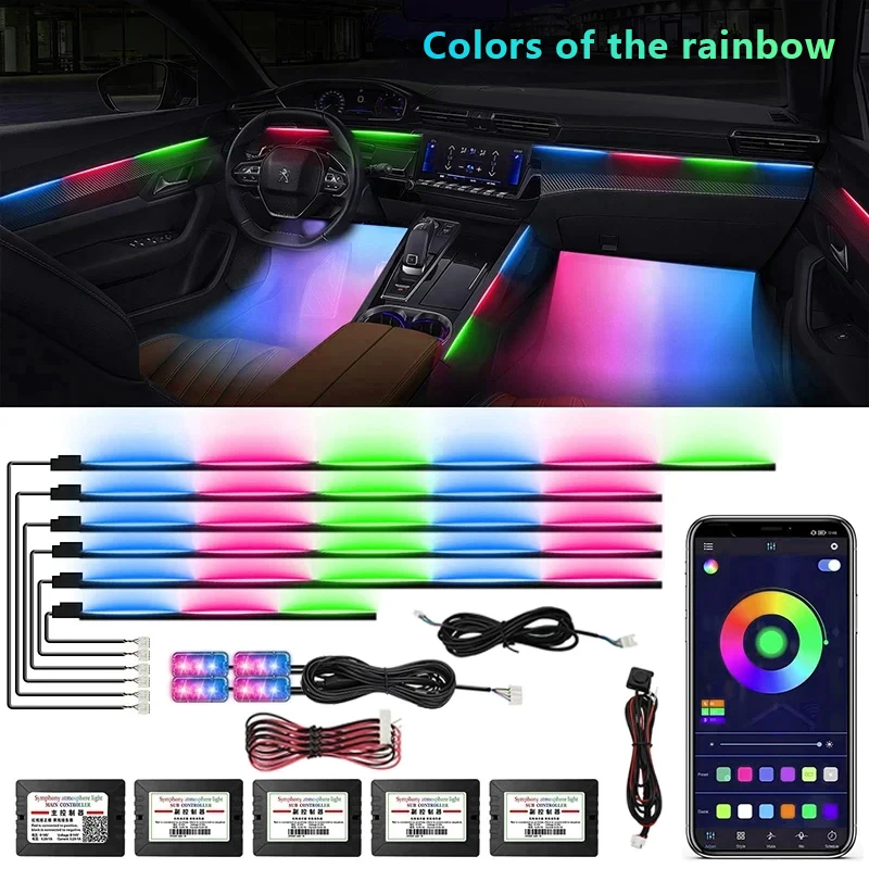 

22 In1 Led Car Ambient Light Interior 110cm Symphony LED Light Strip For Decorations RGB Neon Dreamcolor Acrylic Atmosphere Lamp