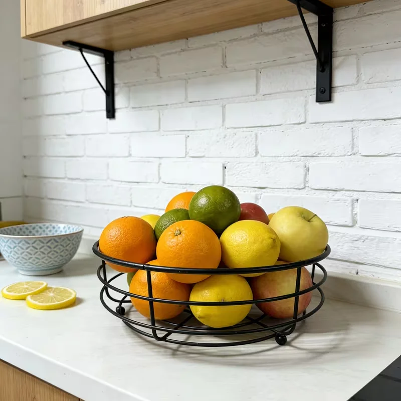 2 Tier Countertop Fruit & Vegetable Basket Bowl Organizer With Banana Hooks, Space Saving Multifunctional Kitchen Rack, Fruit, Vegetable, Bread, Snack Storage Decorative Hanging Shelf, Hangable Room Tree Hanging Metal Rack Decoration Hanger