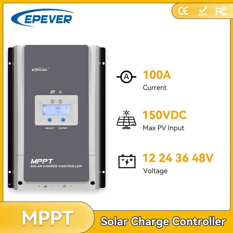 EPEVER MPPT 100A Solar Charge Controller 12V 24V 36V 48V Auto Battery Regulator Max PV 150V Tracer AN Series