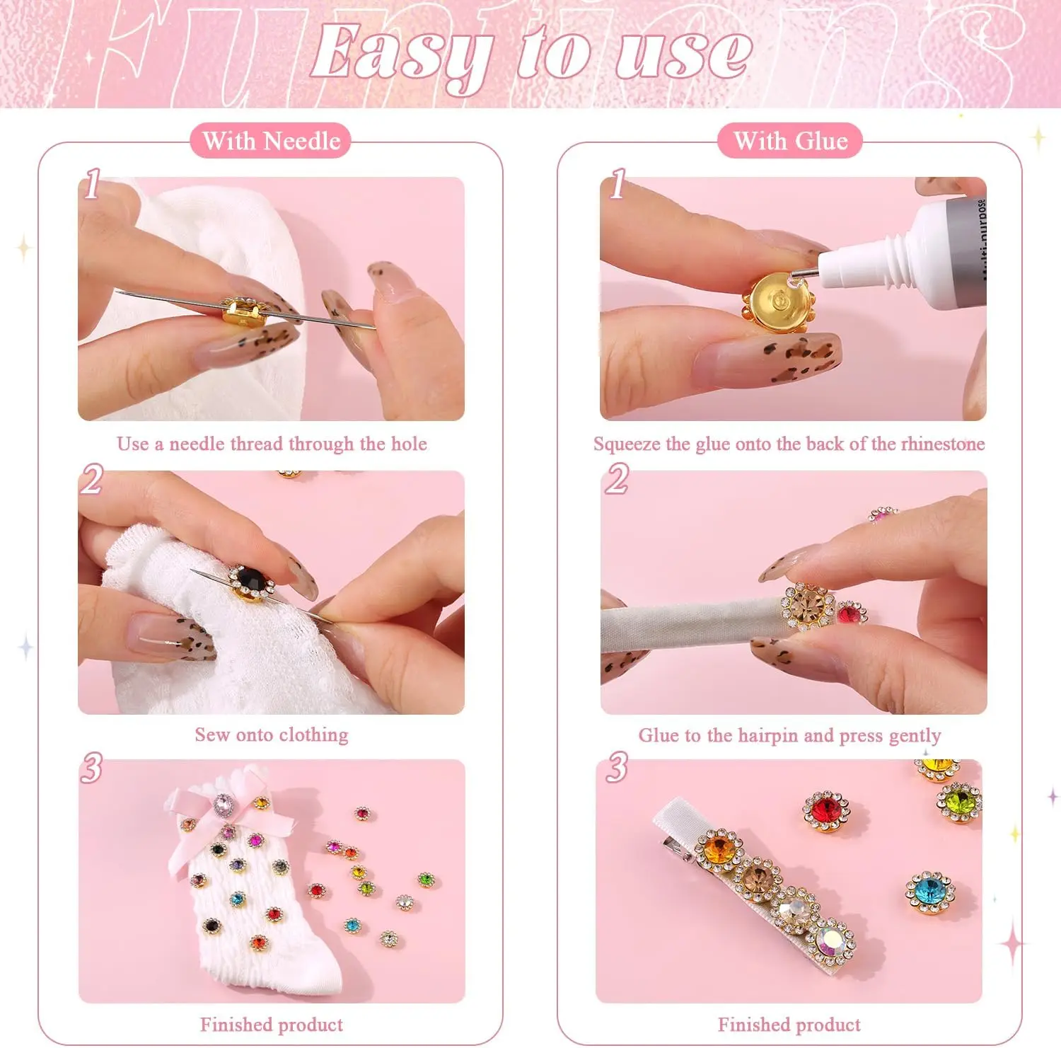 Picture 5: 150Pcs Sew on Rhinestones for Hats Flower Shape Bedazzling Flatback Rhinestones Crystal Glass for Clothes Shoes Caps Bags Crafts