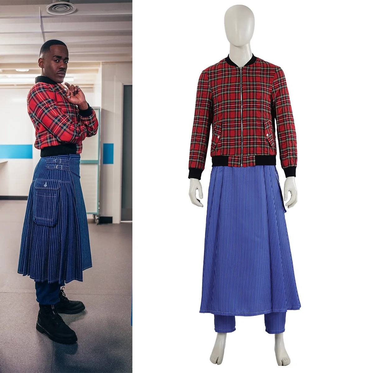 

2025 The Robot Revolution In15th Doctor Who Costume Adult Nctui Gatwa Cosplay Men Red Blue Striped Outfit Halloween Costume